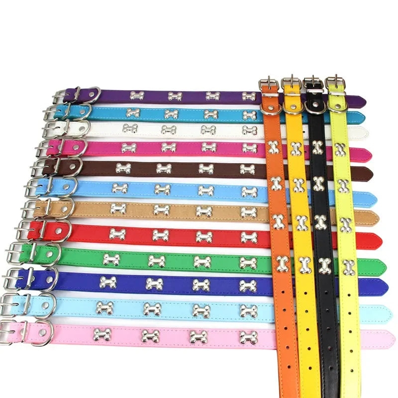 Bone Leather Durable Pet Dog Collars Puppy Collars for Small, medium and large dogs