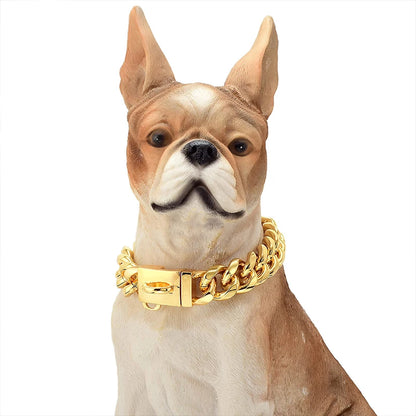 Gold Dog Collar Stainless Steel Cuban Link Chain 14mm Wide 10 to 28in length Metal Pet Necklace for Small Medium Large Dog Collar Product