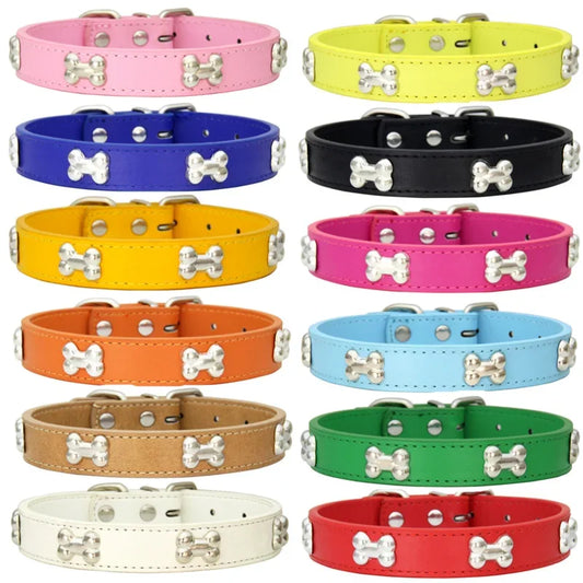 Bone Leather Durable Pet Dog Collars Puppy Collars for Small, medium and large dogs